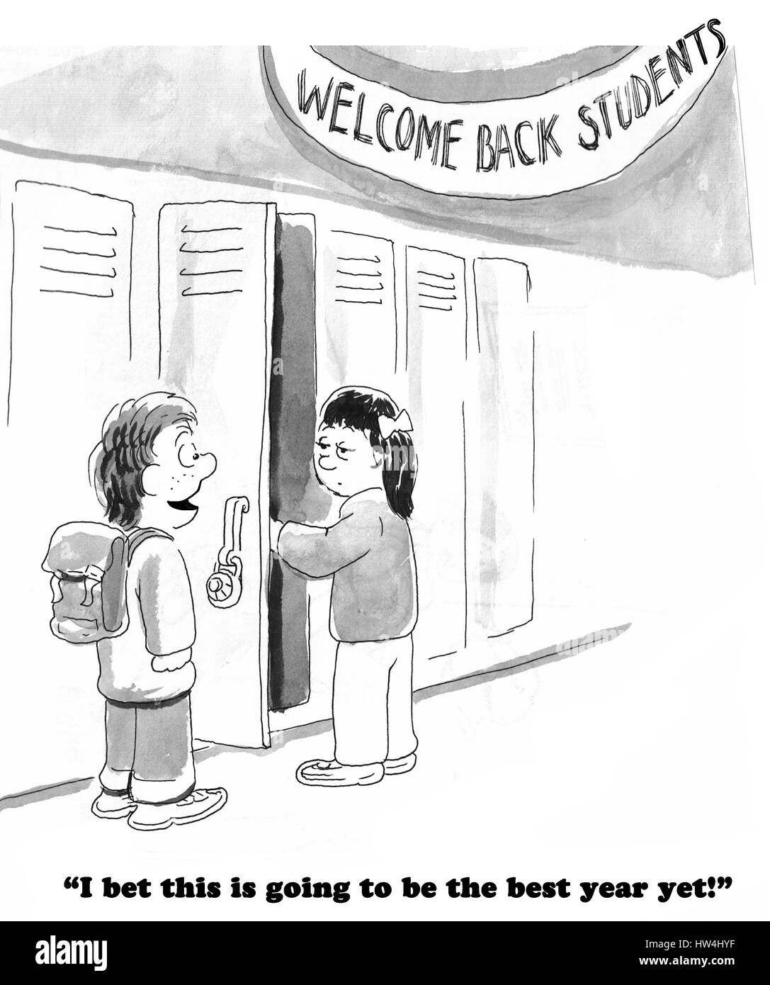 Caricature de l'éducation à propos des sentiments différents sur la première journée de retour à l'école. Banque D'Images