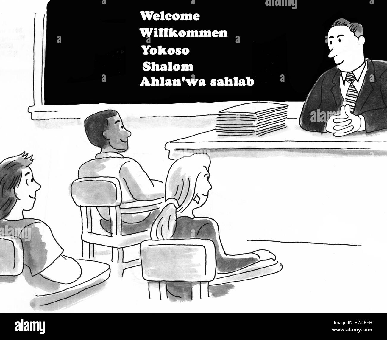 Illustration de l'enseignement sur les adolescents l'apprentissage de nouvelles langues. Banque D'Images