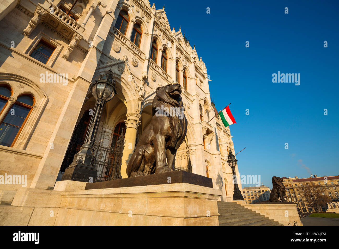 Bâtiment du Parlement hongrois, de style néogothique, l'Assemblée nationale. L'Europe du sud-est de la Hongrie, Budapest Banque D'Images