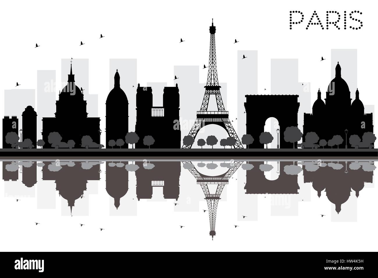 Paris ville silhouette noir et blanc avec reflets. vector illustration. simple télévision concept pour tourisme présentation, bannière, un placard Illustration de Vecteur