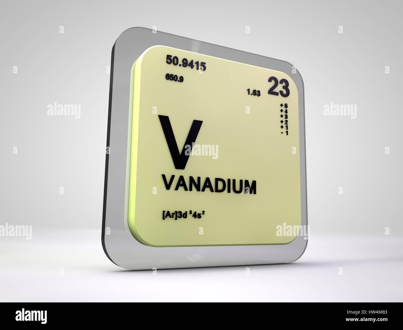 Vanadium - V - Tableau périodique des éléments chimiques de rendu 3D Banque D'Images