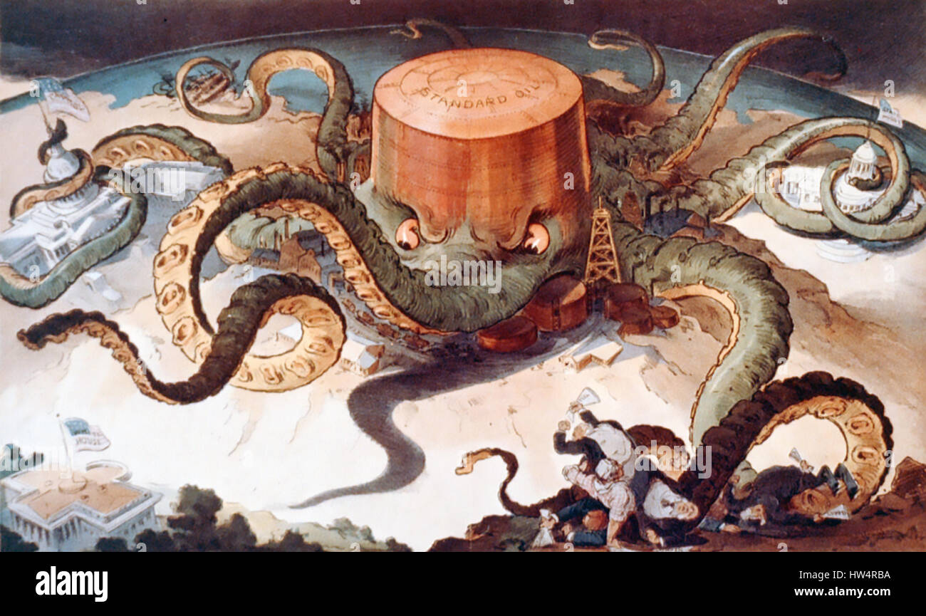 La Standard Oil Company montré comme une pieuvre d'étrangler le gouvernement à gauche et à droite dans une caricature de 1904 par le magazine américain Puck Banque D'Images