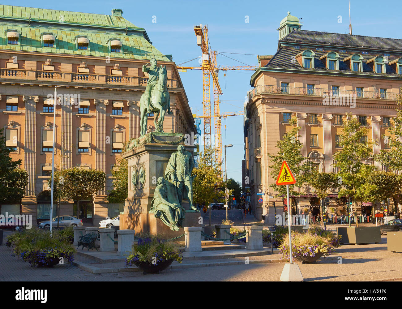 1796 statue du Roi Gustav II Adolf par le sculpteur français Pierre L'Archeveque, Gustav Adolfs Torg, Stockholm, Suède, Scandinavie Banque D'Images