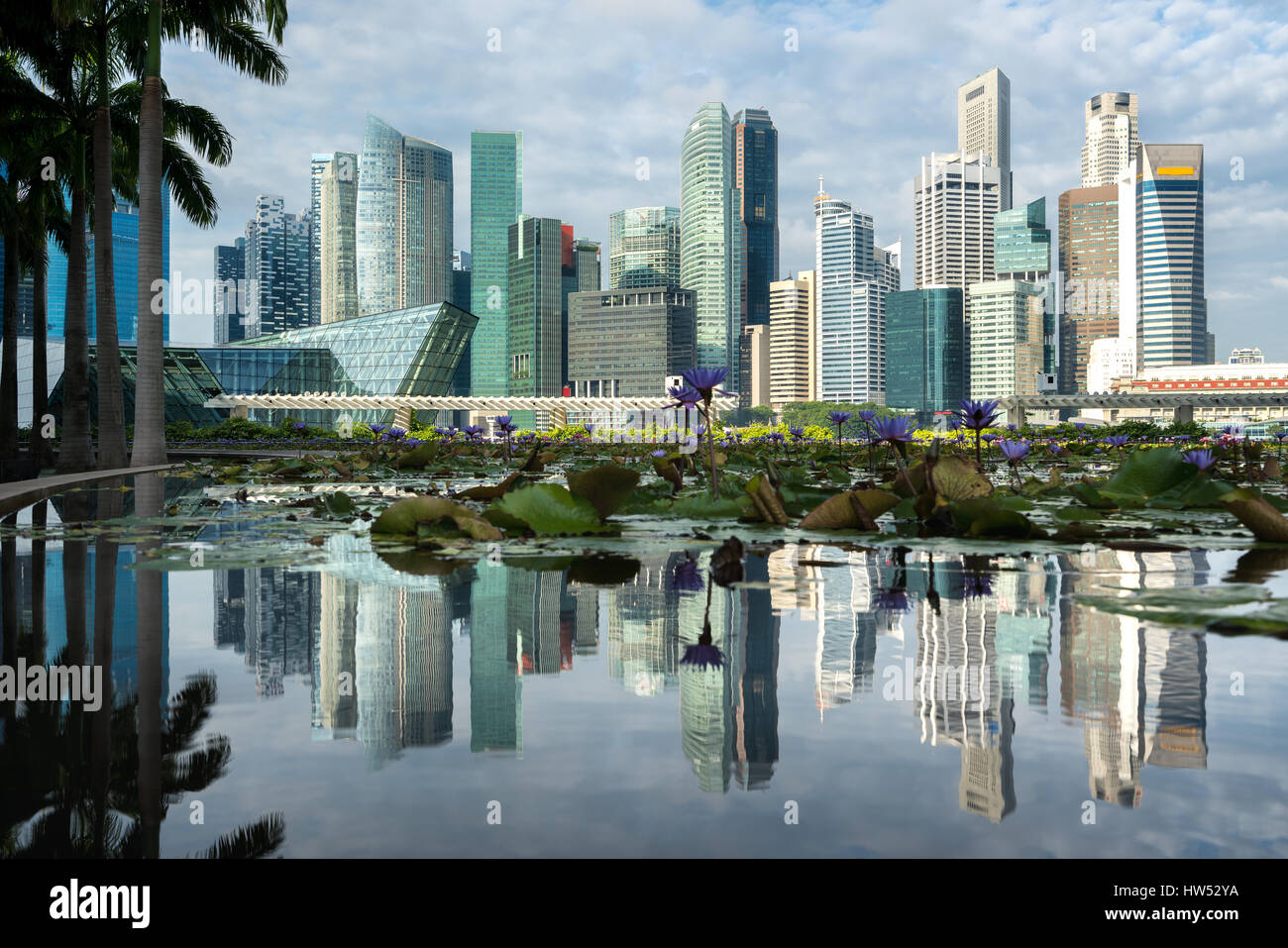 Quartier des affaires de Singapour avec skyscraper building et la réflexion à Marina Bay, Singapour. Banque D'Images