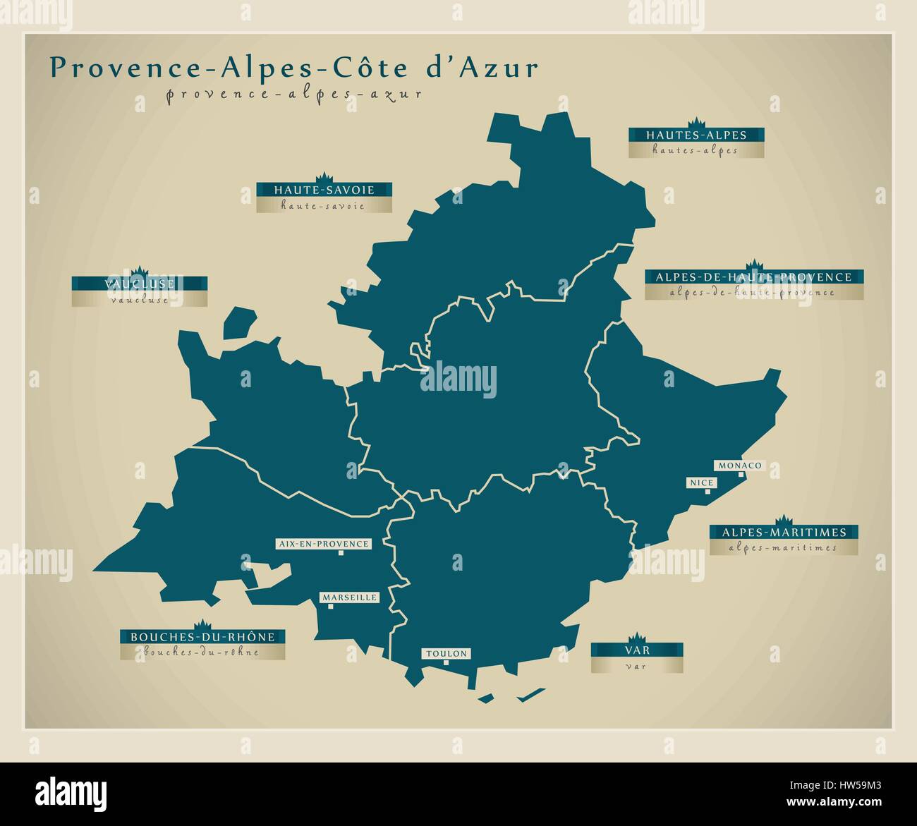 Carte moderne - Provence-Alpes Côte d'Azur FR Illustration de Vecteur