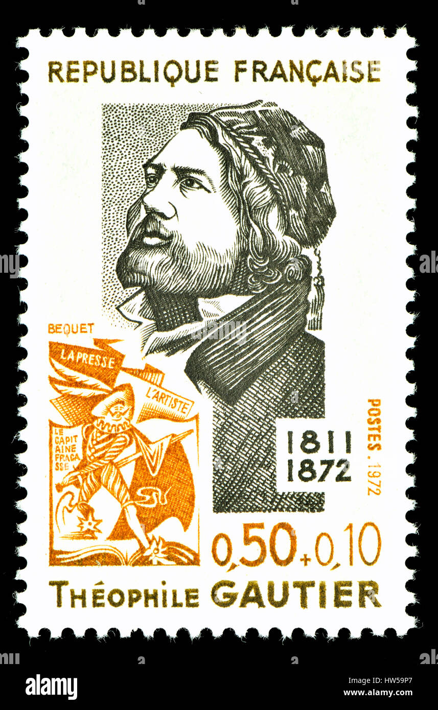 Timbre-poste français (1972) : Pierre Jules Théophile Gautier (1811 - 1872) poète, dramaturge, romancier, journaliste et critique. Banque D'Images