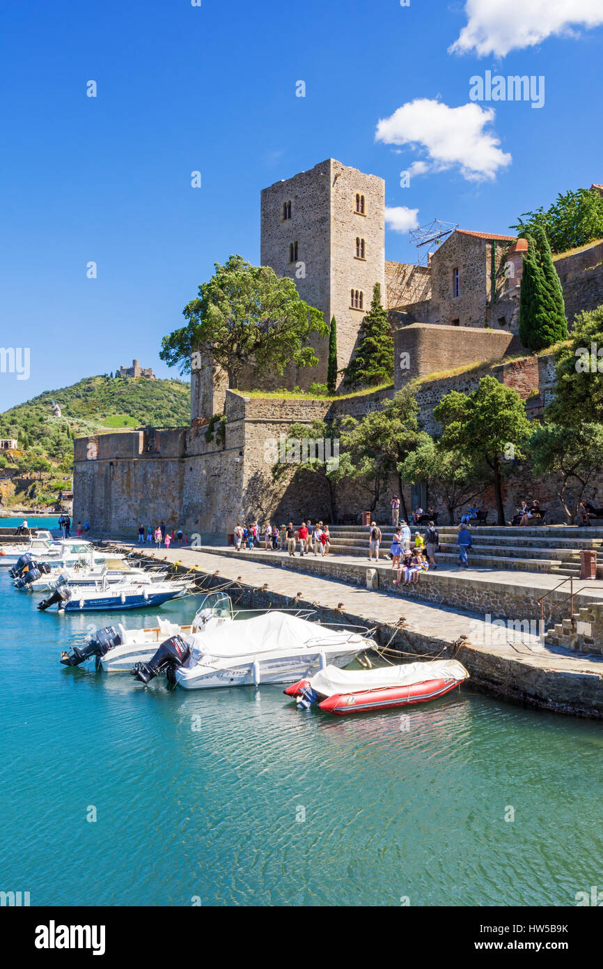 Le Château Royal donnant sur le petit port de Collioure, Côte Vermeille, France Banque D'Images