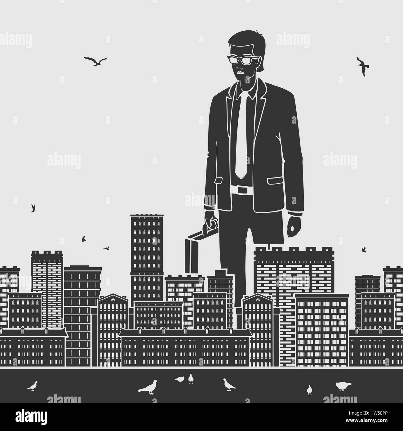 Big Man dans la ville Vector Illustration Illustration de Vecteur
