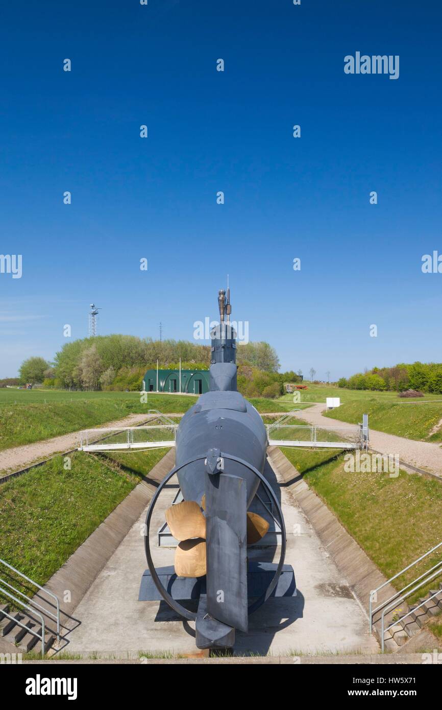 Le Danemark, Langeland, Bagenkop, Langelandsfort Musée canadien de la guerre froide, guerre froide artefacts à l'ancienne base de l'OTAN, sous-marin danois, extérieur Banque D'Images