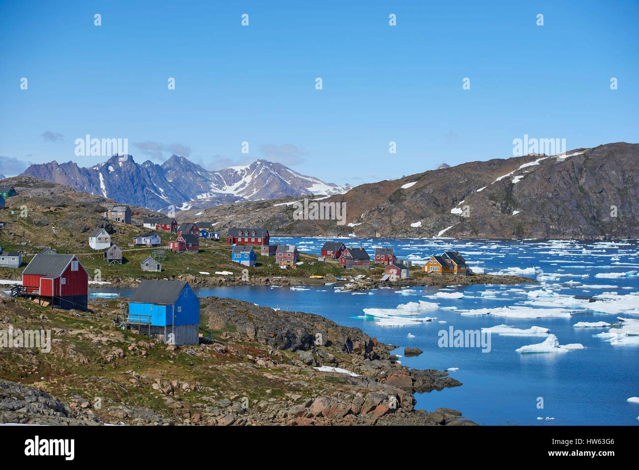 Le Groenland, Sermersooq, Kulusuk, village Inuit de Kulusuk Banque D'Images