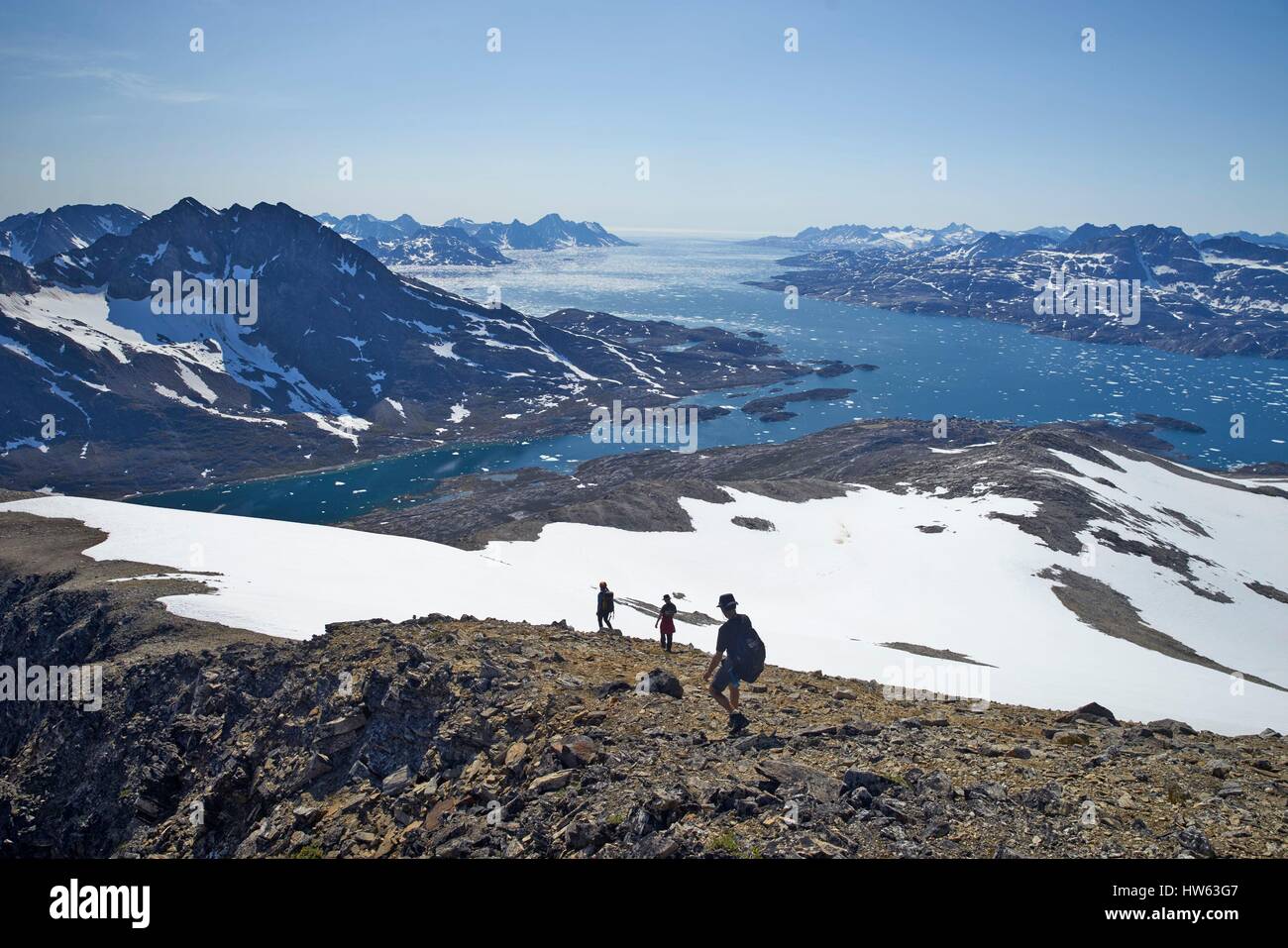 Le Groenland, Sermersooq, Kulusuk, village Inuit de Kummiut Angmassalik, fjord, randonnées Banque D'Images