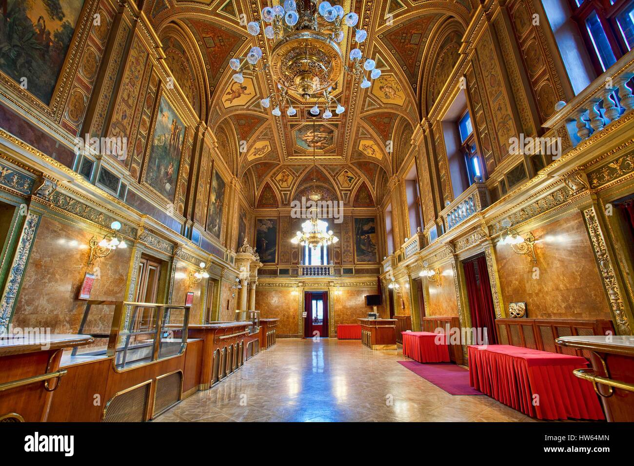 La Hongrie, Budapest, inscrite au Patrimoine Mondial de l'UNESCO, à l'entrée l'intérieur de l'opéra house Banque D'Images