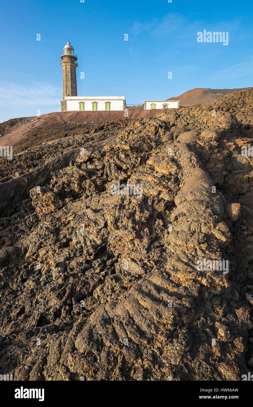 Espagne, Canaries, El Hierro island a déclaré Réserve de biosphère par l'UNESCO, Orcilla dans un champ de lave phare Banque D'Images