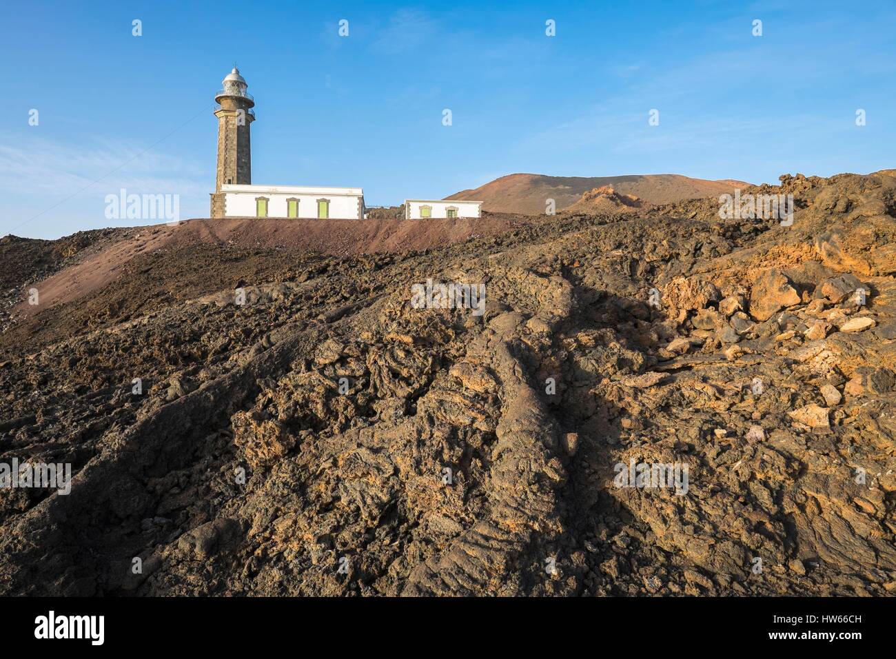 Espagne, Canaries, El Hierro island a déclaré Réserve de biosphère par l'UNESCO, Orcilla dans un champ de lave phare Banque D'Images
