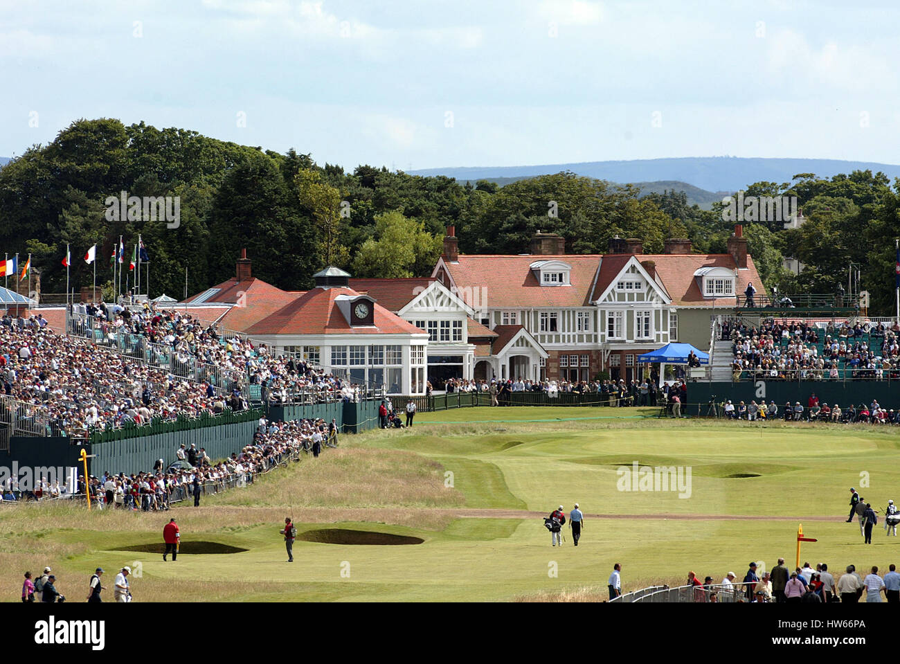 Le 18e trou & CLUBHOUSE L'ECOSSE MUIRFIELD OUVERT L'OPEN MUIRFIELD EN ÉCOSSE LE 21 JUILLET 2002 Banque D'Images