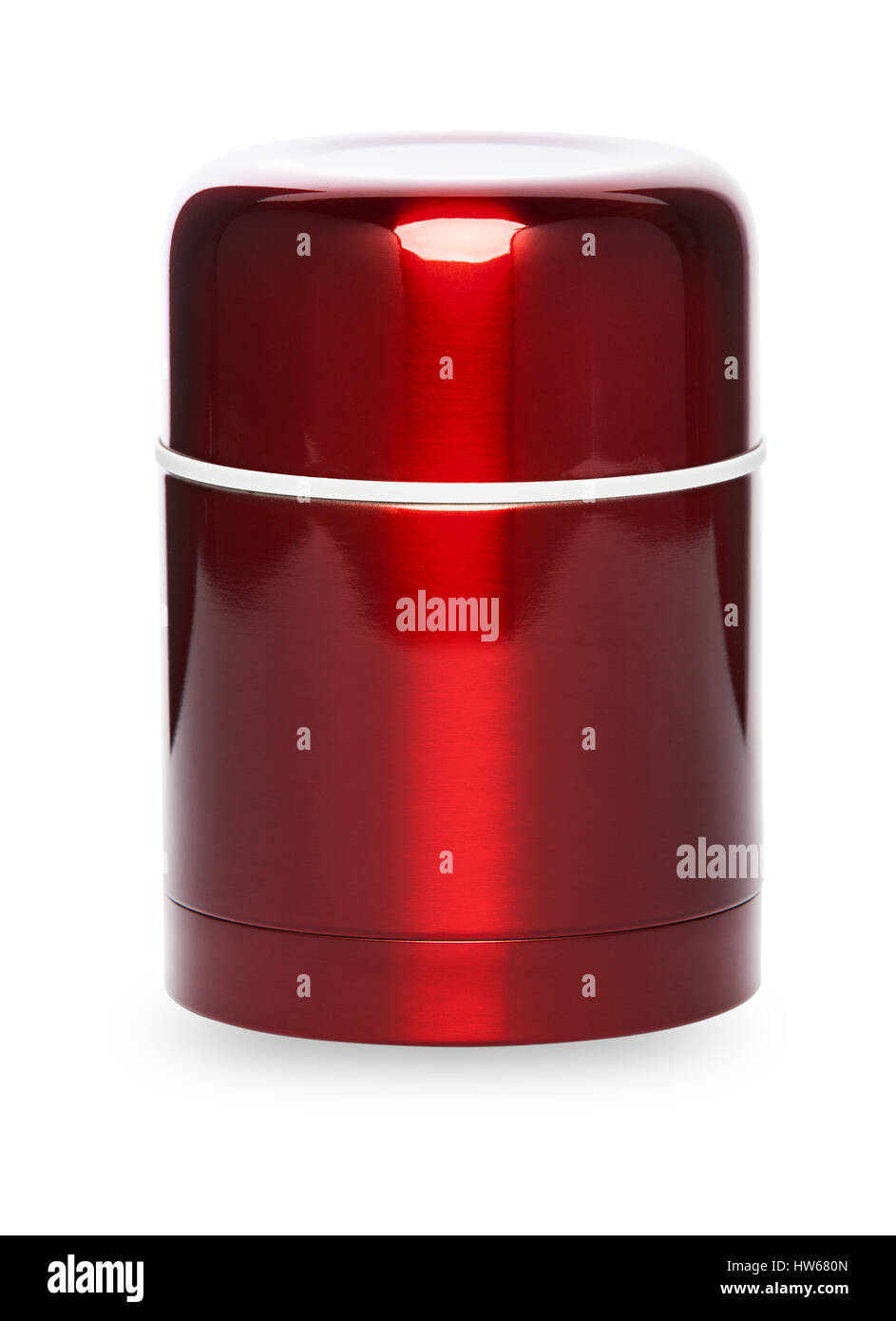 Thermos rouge métal à la vie active, isolé sur fond blanc Banque D'Images