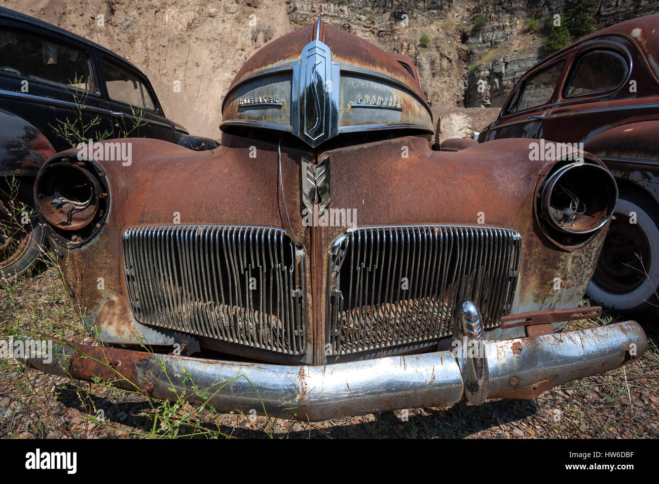 Oldtimer, voiture Studebaker Champion, scrap, près de Spokane, Washington, USA Banque D'Images