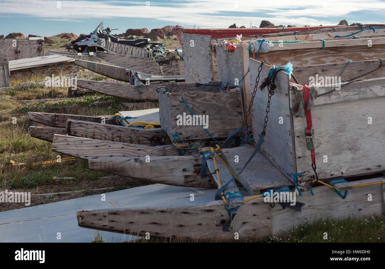 Chiens de traîneaux en Uluhaktkok, T.N.-O. Canada Banque D'Images