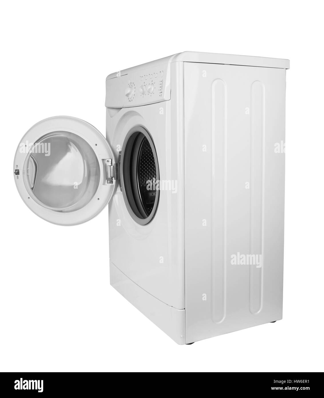 Lave-linge isolé sur fond blanc Banque D'Images