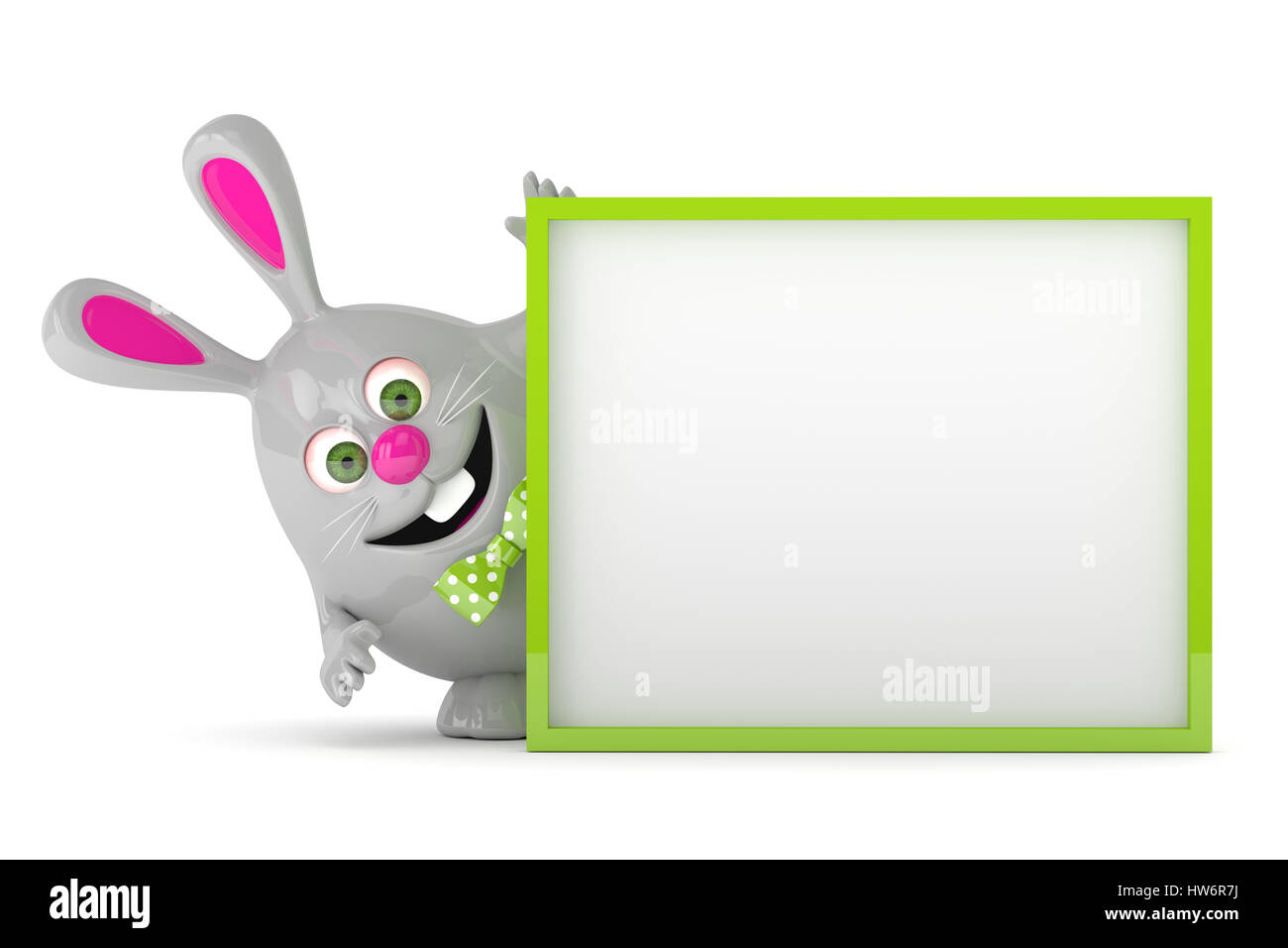 Le rendu 3D de chocolat de Pâques oeufs lapin holding panneau publicitaire Banque D'Images