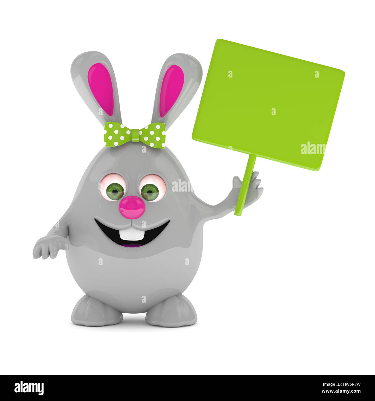 Le rendu 3D de lapin de Pâques holding panneau publicitaire Banque D'Images