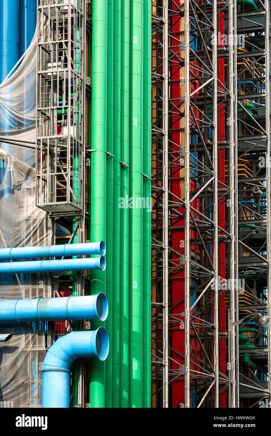 Les tuyaux et les détails de l'extérieur du Centre Pompidou, Paris, Détails Banque D'Images