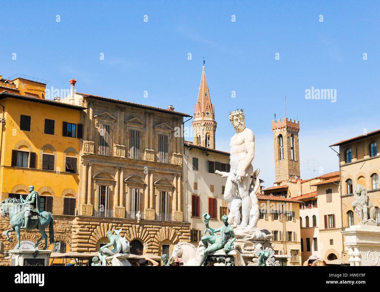 Détail architectural de la fontaine de Neptune de la Piazza della Signoria (Florence, Italie) Banque D'Images