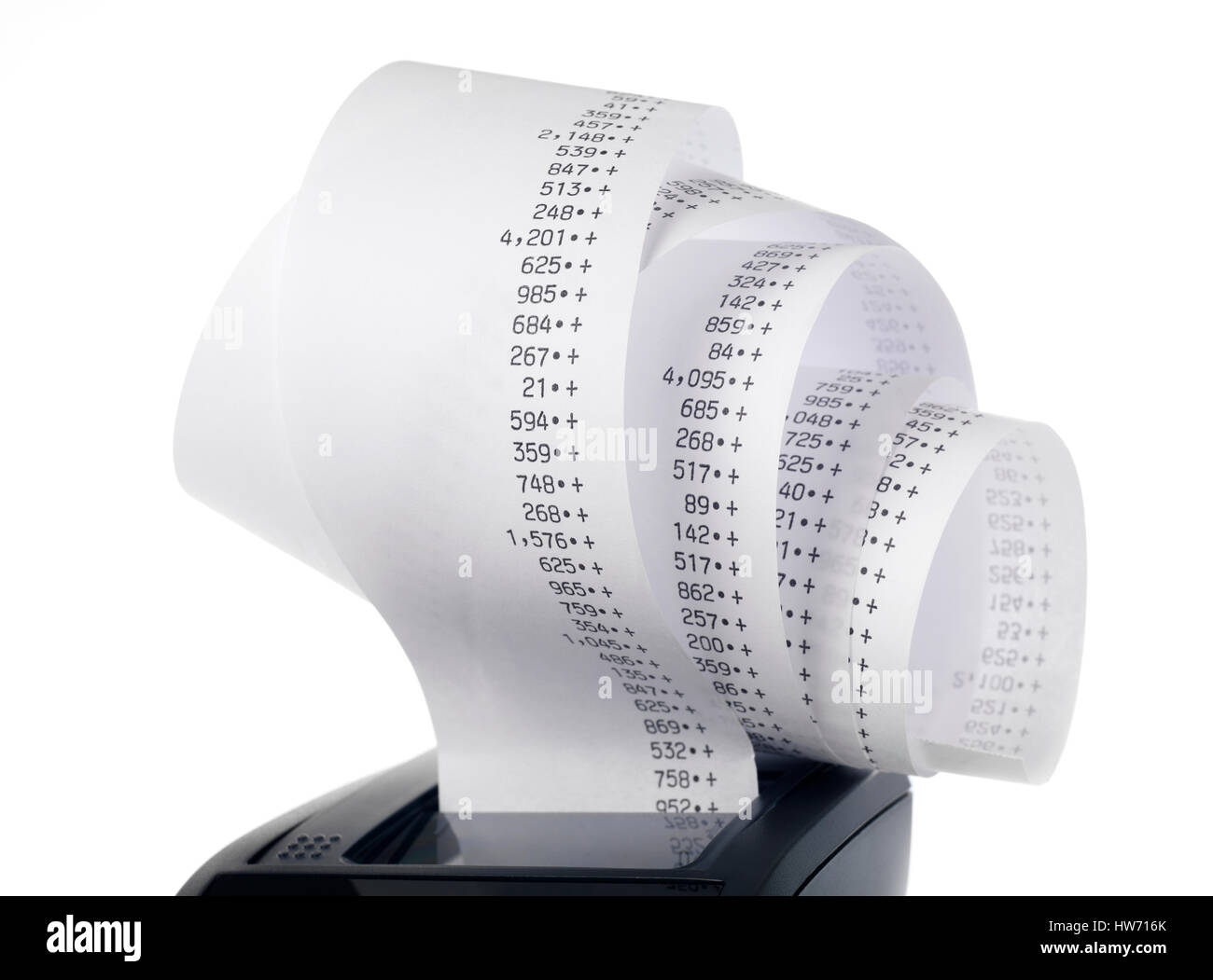 Calculatrice avec rouleau de ruban de la machine à additionner Banque D'Images