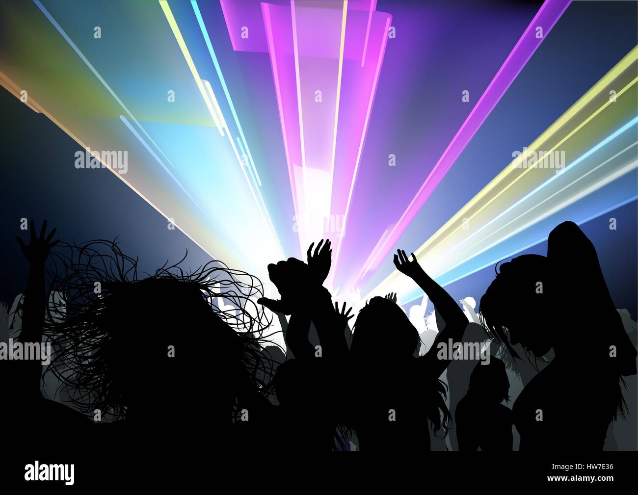 La foule danse et spectacle de lumière Disco Illustration de Vecteur