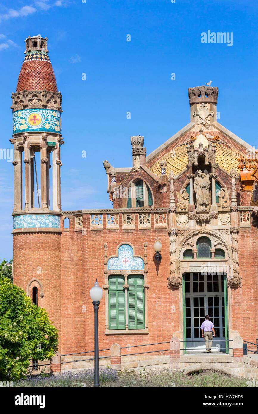 Espagne, Catalogne, Barcelone, El Guinardo, l'hôpital Sant Pau conçu en 1901 par l'architecte Catalan Lluis Domenech i Montaner, Sant Pau, site du patrimoine mondial de l'UNESCO depuis 1997 est la plus grande du monde entier moderniste Banque D'Images