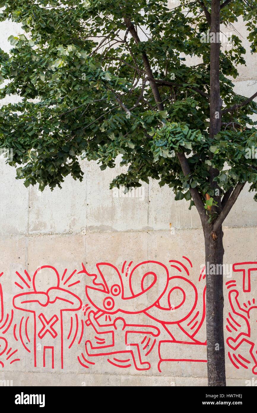 Espagne Catalogne Barcelone Todos juntos podemos de Parar el SIDA est un travail de Keith Haring peint en 1989 dans le quartier du Raval Banque D'Images