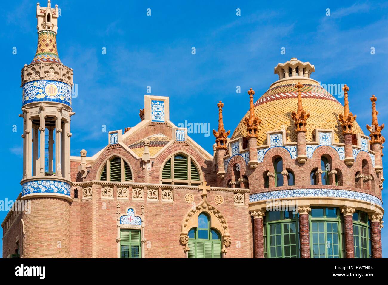 Espagne, Catalogne, Barcelone, El Guinardo, l'hôpital Sant Pau conçu en 1901 par l'architecte Catalan Lluis Domenech i Montaner, Sant Pau, site du patrimoine mondial de l'UNESCO depuis 1997 est la plus grande du monde entier moderniste Banque D'Images