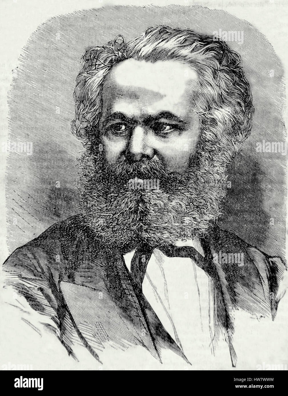 Karl Marx (1818-1883) 19. Siècle. Philosophe, économiste et socialiste révolutionnaire.le manifeste communiste. La gravure. Banque D'Images