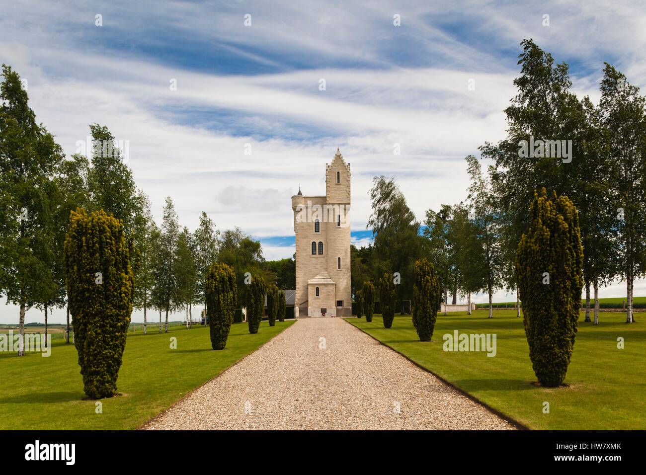 France, Picardie, Somme de bataille, Thiepval, Tour de l'Ulster, réplique d'une tour près de Belfast en Irlande du Nord, en mémoire de la 36e Division d'Ulster britannique dans la Première Guerre mondiale Banque D'Images