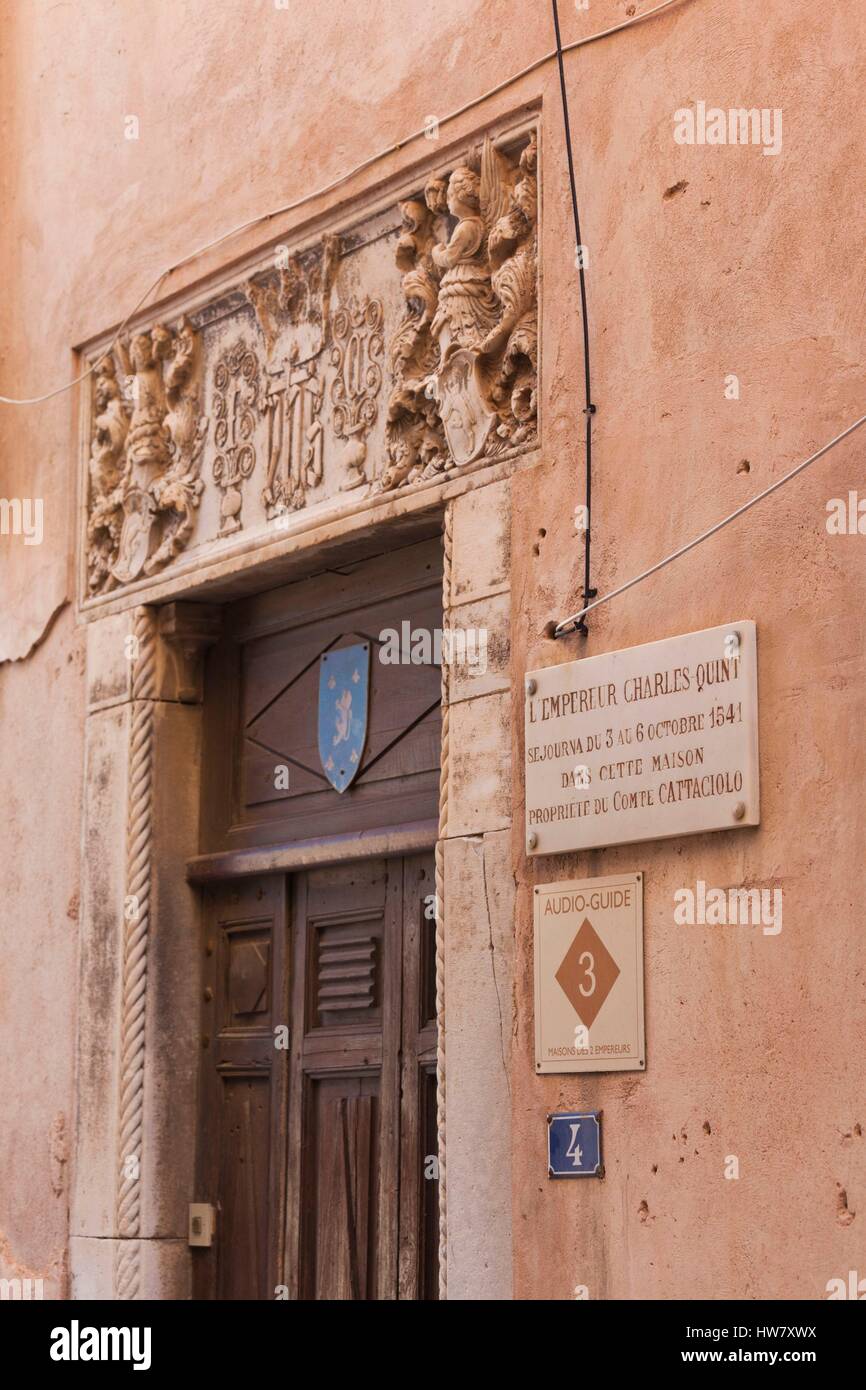 France, Corse du Sud, région de la côte sud de la Corse, Bonifacio, Maison Charles Quint, maisons visité par l'Empereur Charles V Banque D'Images