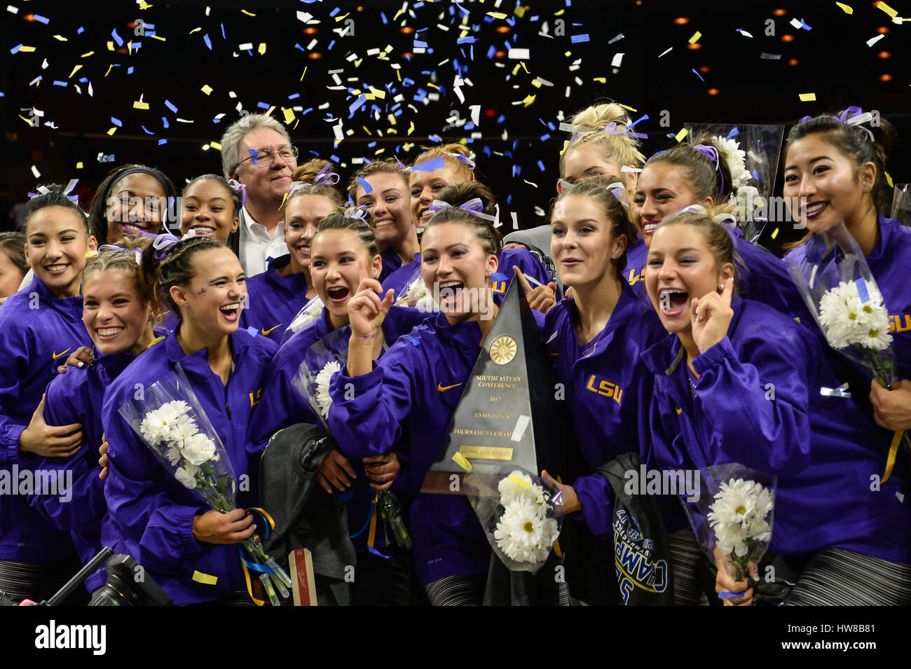 Jacksonville, FL, USA. 18 Mar, 2017. L'Université d'état de la Louisiane célèbre remportant le titre sec lors de la Jacksonville Veterans Memorial Arena à Jacksonville, FL. Credit : Amy Sanderson/ZUMA/Alamy Fil Live News Banque D'Images