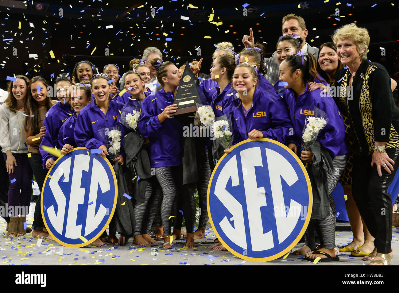 Jacksonville, FL, USA. 18 Mar, 2017. L'Université d'état de la Louisiane célèbre remportant le titre sec lors de la Jacksonville Veterans Memorial Arena à Jacksonville, FL. Credit : Amy Sanderson/ZUMA/Alamy Fil Live News Banque D'Images