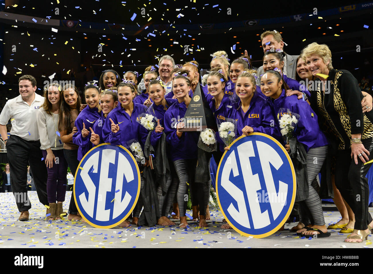 Jacksonville, FL, USA. 18 Mar, 2017. L'Université d'état de la Louisiane célèbre remportant le titre sec lors de la Jacksonville Veterans Memorial Arena à Jacksonville, FL. Credit : Amy Sanderson/ZUMA/Alamy Fil Live News Banque D'Images