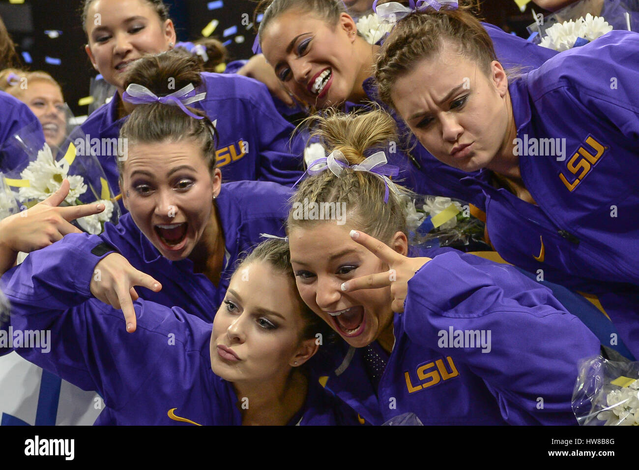 Jacksonville, FL, USA. 18 Mar, 2017. L'Université d'état de la Louisiane célèbre remportant le titre sec lors de la Jacksonville Veterans Memorial Arena à Jacksonville, FL. Credit : Amy Sanderson/ZUMA/Alamy Fil Live News Banque D'Images