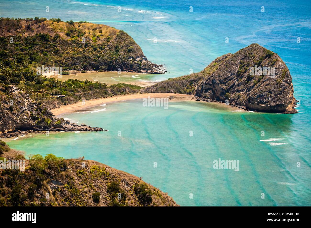 La France, l'île de Mayotte (département français d'outre-mer), Petite Terre, Labattoir, les plages de Moya (vue aérienne) Banque D'Images