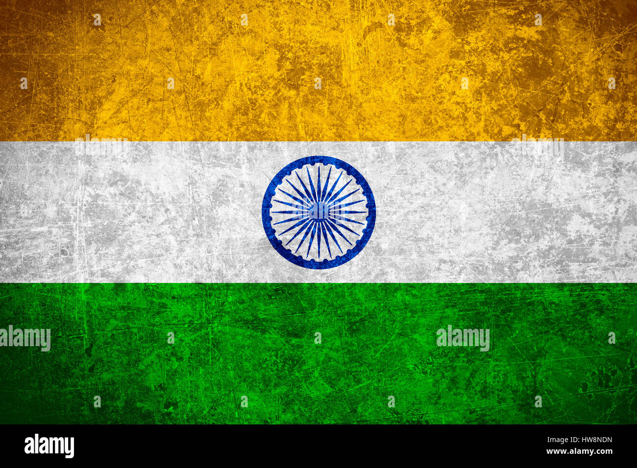 Drapeau de l'Inde ou des Indiens la bannière sur la texture vintage rayé Banque D'Images