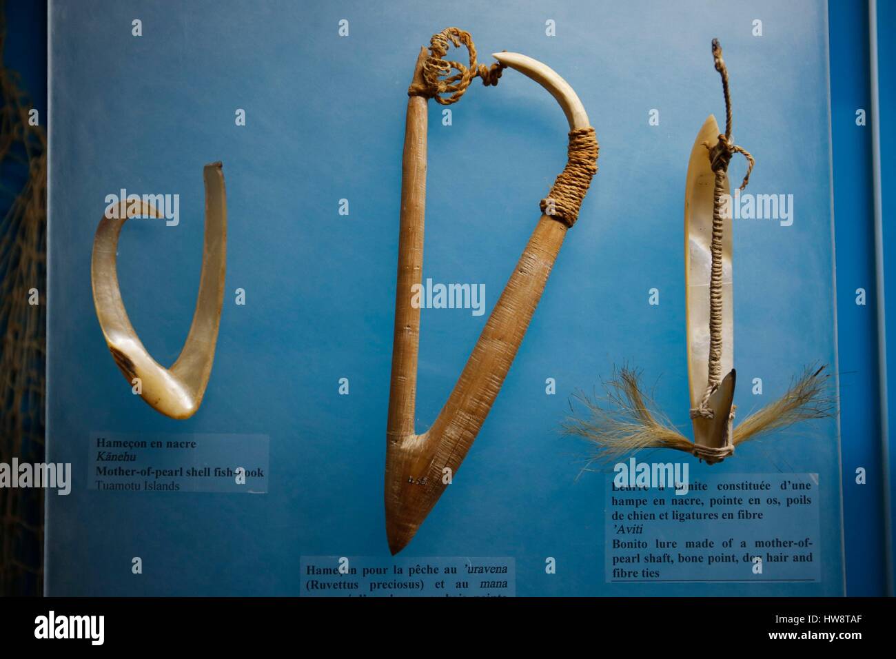 La France, la Polynésie française, l'archipel des îles du Vent, île de Tahiti, Tahiti et les îles Museum à Pointe des pecheurs, exposition d'art ancien artefact Banque D'Images