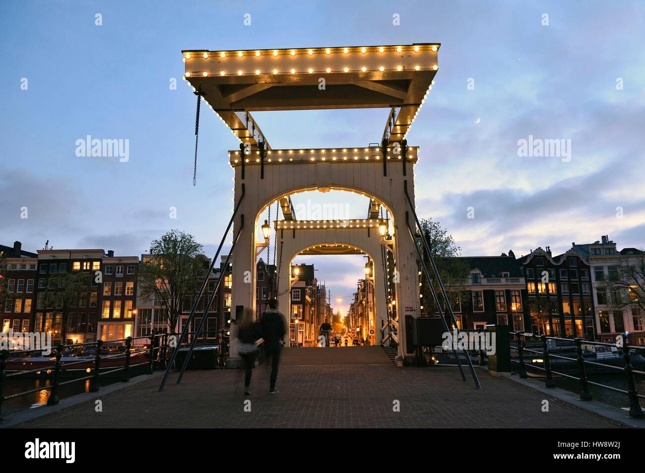 Pays-bas, le nord de la Hollande, Amsterdam, Magere Brug over de la rivière Amstel Banque D'Images