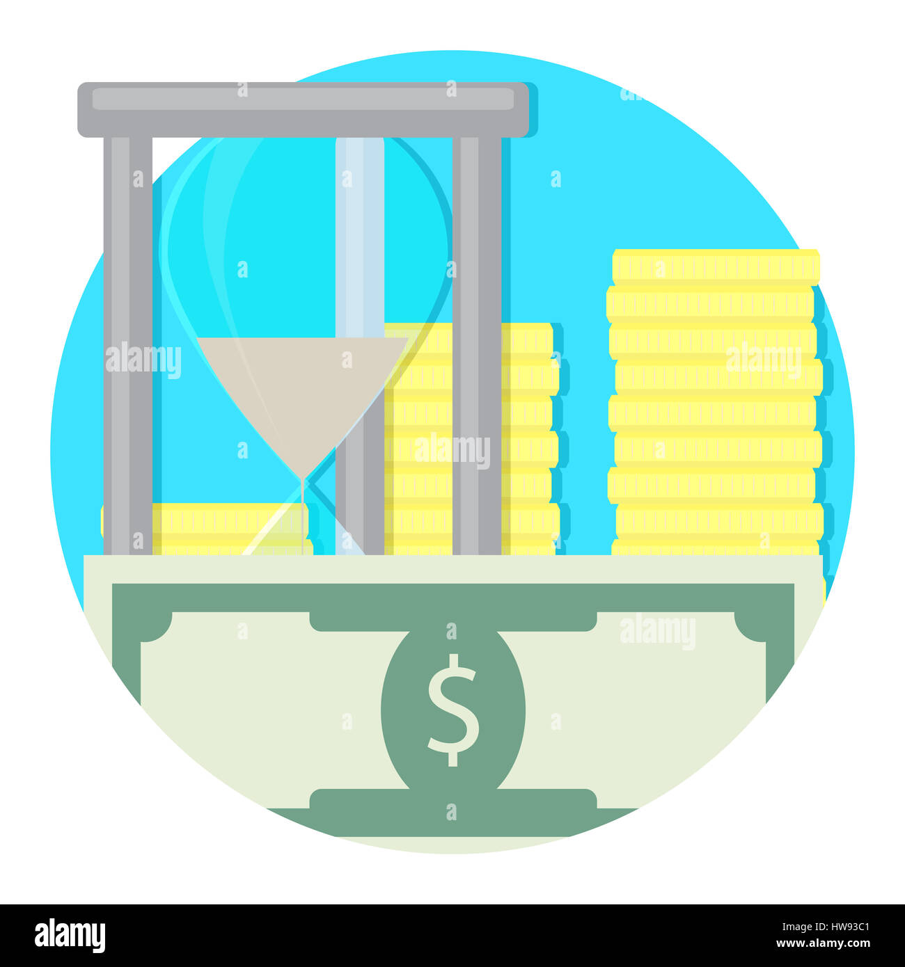 L'icône de temps et d'argent. Billet de salaire, budget vector illustration Banque D'Images