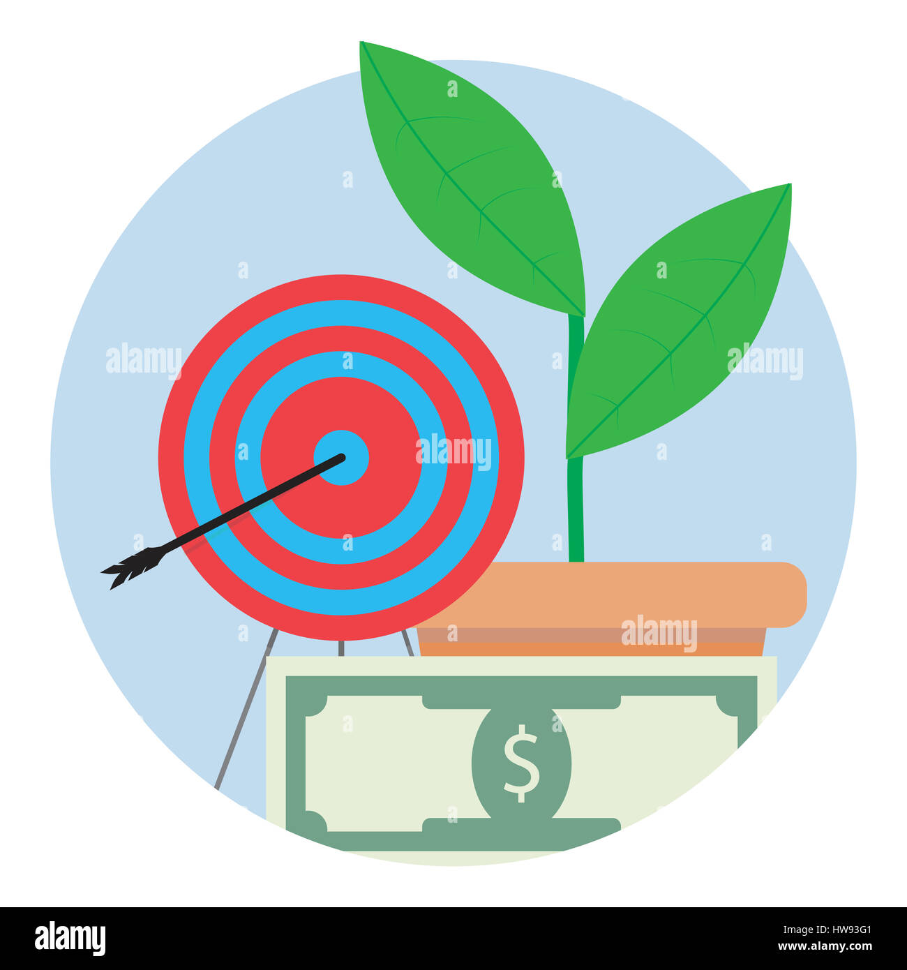 L'icône cible financière. Centre d'objectif, de stratégie et de se concentrer sur le projet de loi de billets, vector illustration Banque D'Images