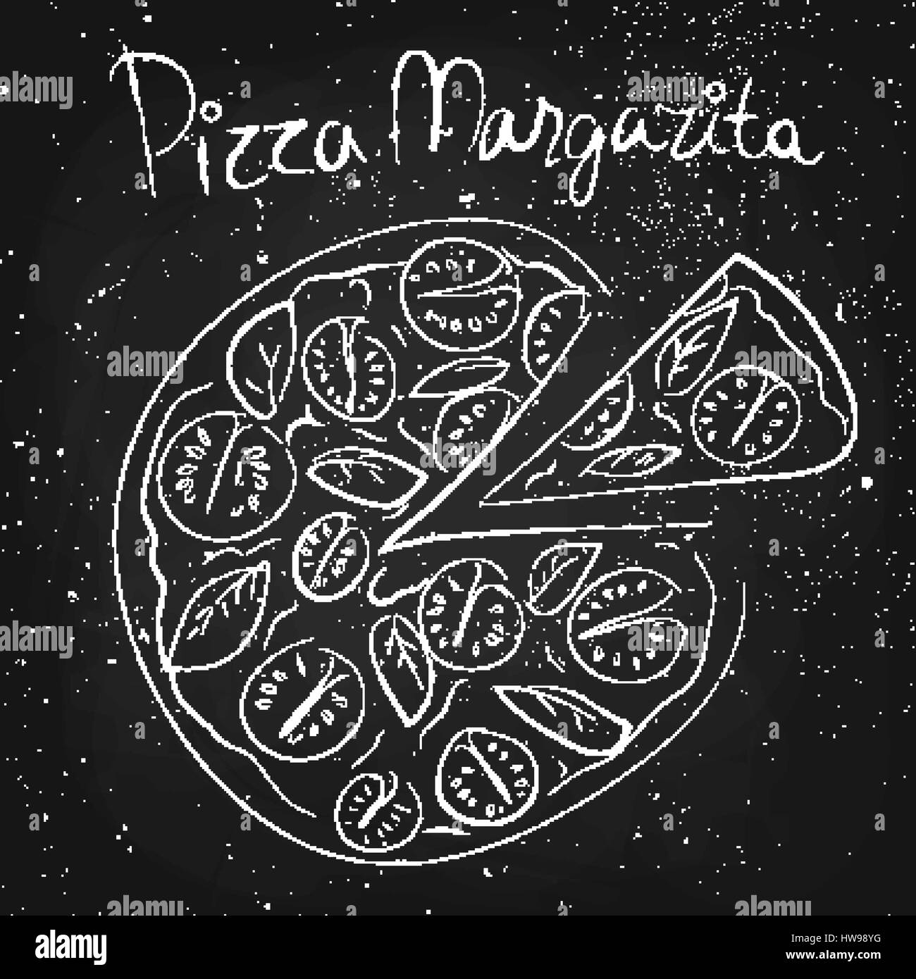 Pizza margarita, tracé à la craie sur un tableau noir Illustration de Vecteur