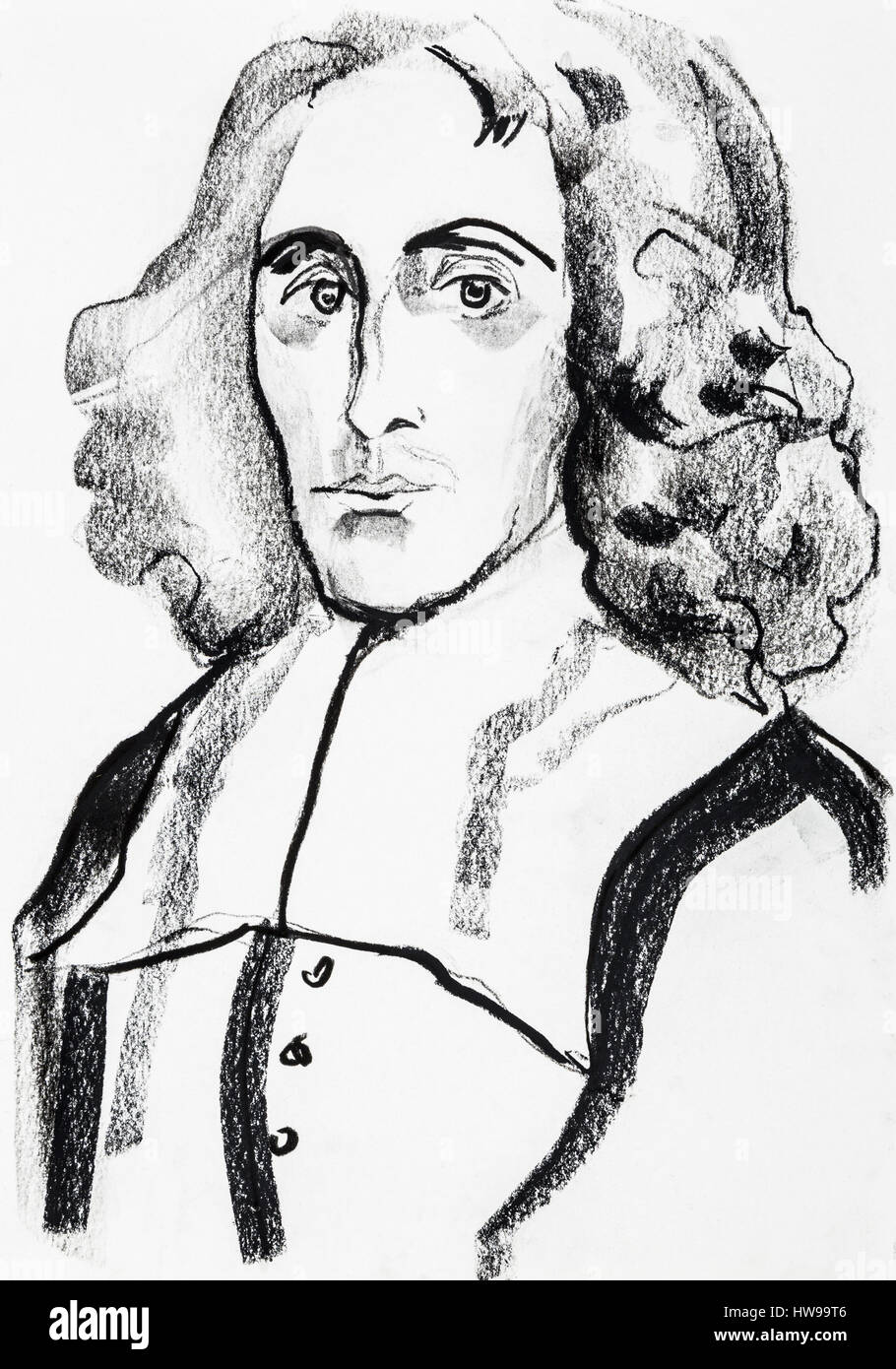 Portrait de Baruch Spinoza (Bento de Espinosa ou Benedictus de Spinoza) (1632-1677), philosophe hollandais - illustration de l'Ewa Ewa KLOS KLOS ©/Opale Banque D'Images