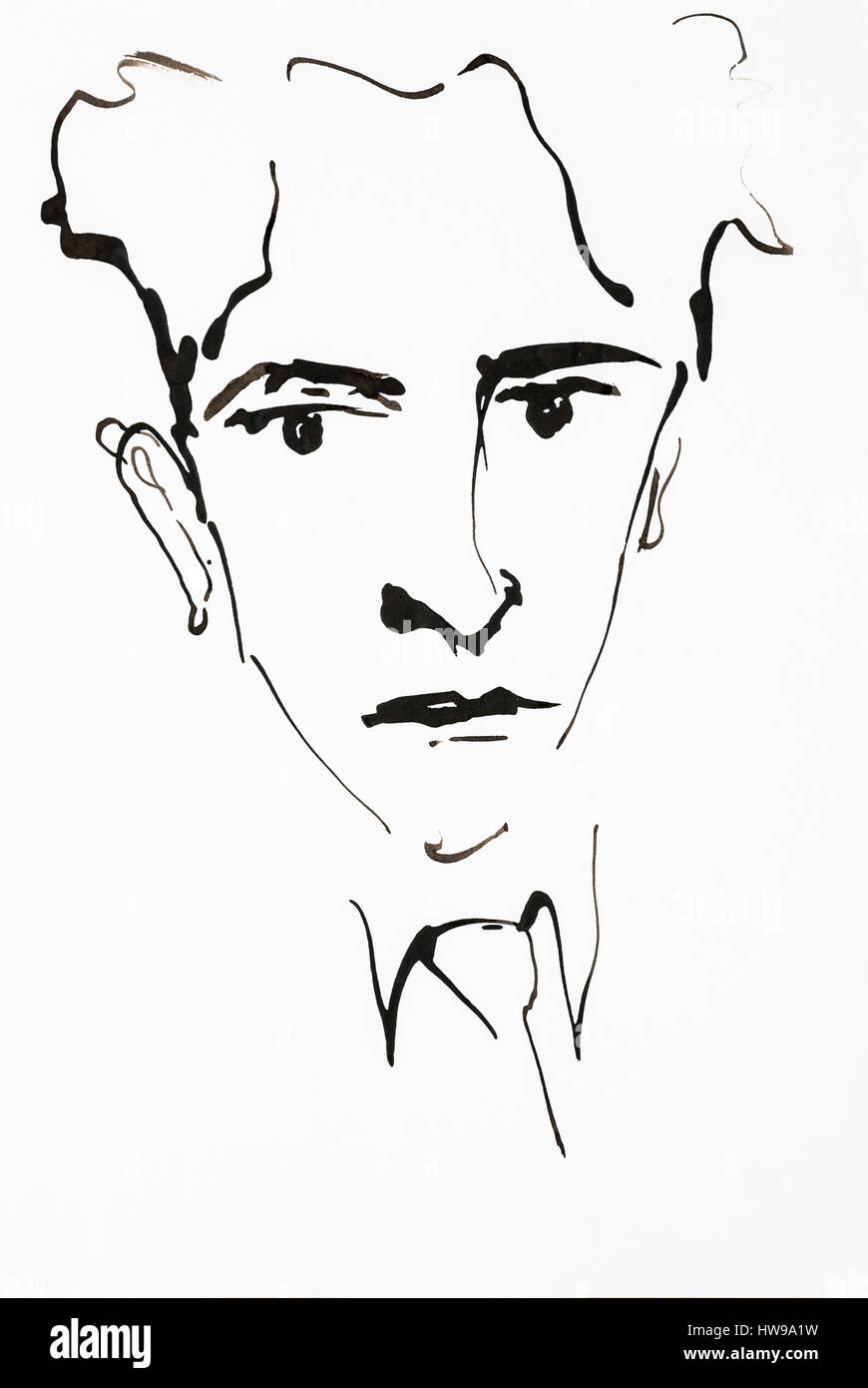 Portrait de Jean Cocteau (1889-1963), poete, dessinateur, dramaturge et cinéaste francais - illustration de l'Ewa Ewa KLOS KLOS ©/Opale Banque D'Images