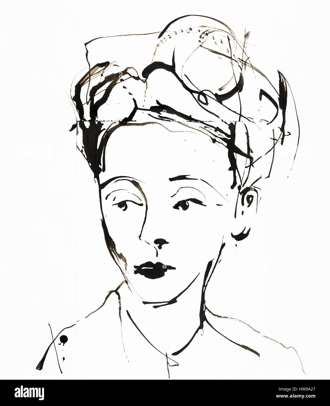 Portrait de Marguerite Duras (1914-1996), femme de lettres, dramaturge et realizatrice, romanciere francaise - illustration de l'Ewa Ewa KLOS KLOS ©/Opal Banque D'Images