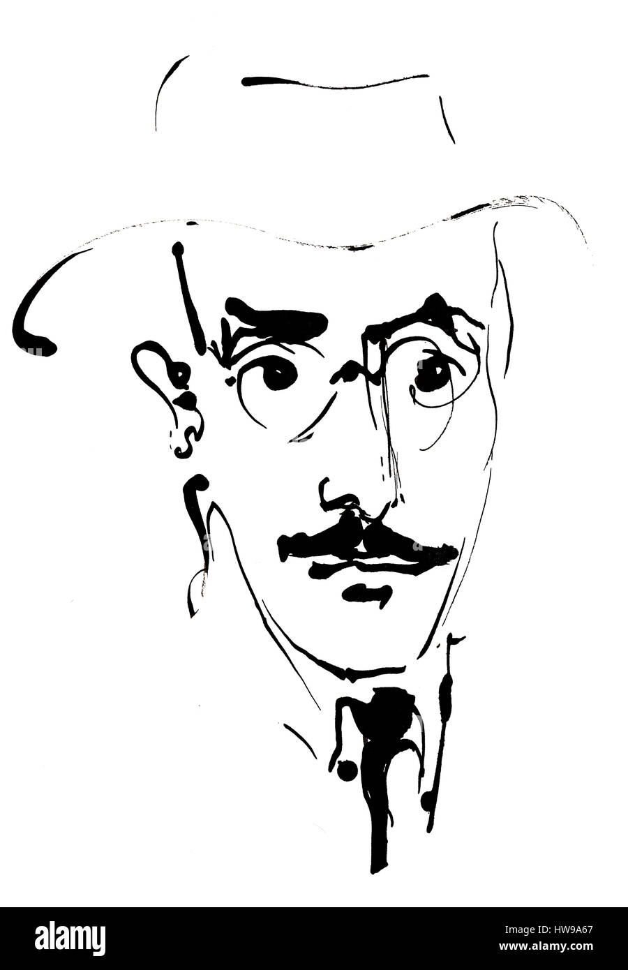 Portrait de Fernando Pessoa (1888-1935), Ecrivain, critique et poete portugais - illustration de l'Ewa Ewa KLOS KLOS ©/Opale Banque D'Images